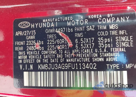 2015 Hyundai Tucson Se из США, поврежденный, VIN KM8JU3AG9FU113402